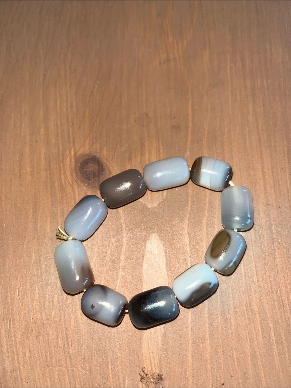 Genuine agate stretch bracelet euc neutral tone rock bracelet barrel shaped bead